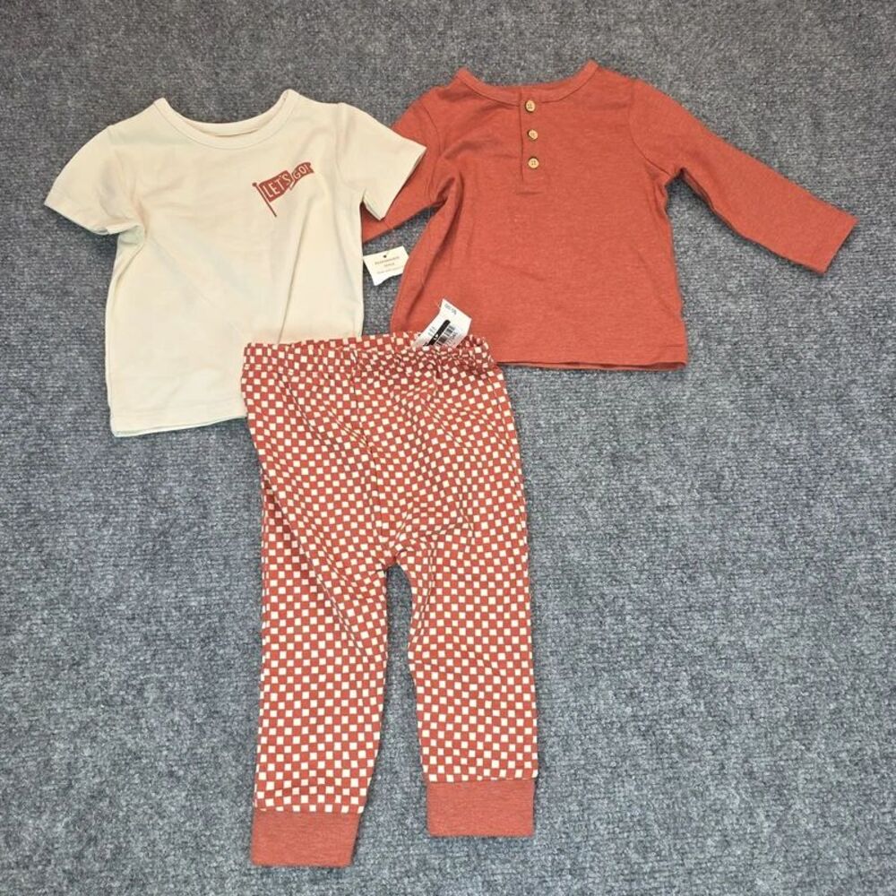 Baby 3-Piece “Let’s Go!” Top & Pants Outfit Set 6-9M